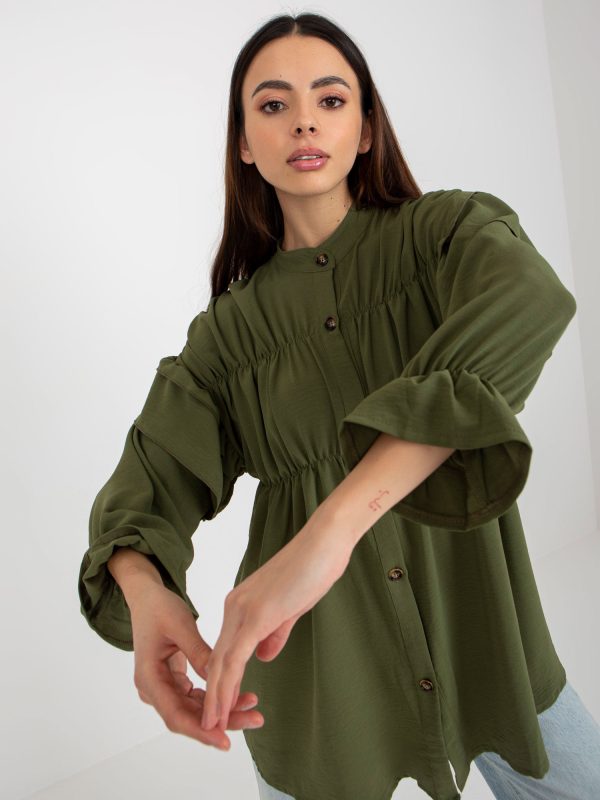 Wholesale Khaki boho shirt with ruffles and ruffles OCH BELLA