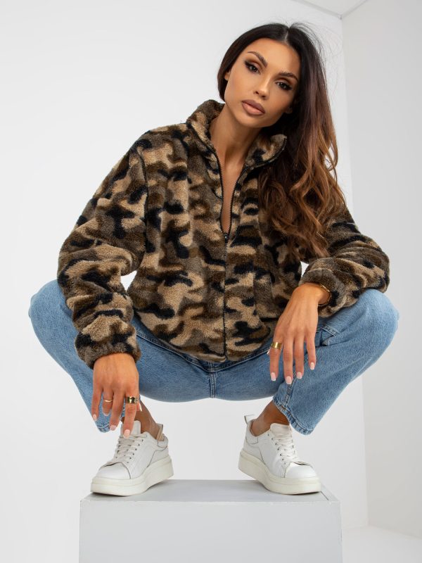 Wholesale Khaki Camo Short Fur Sweatshirt