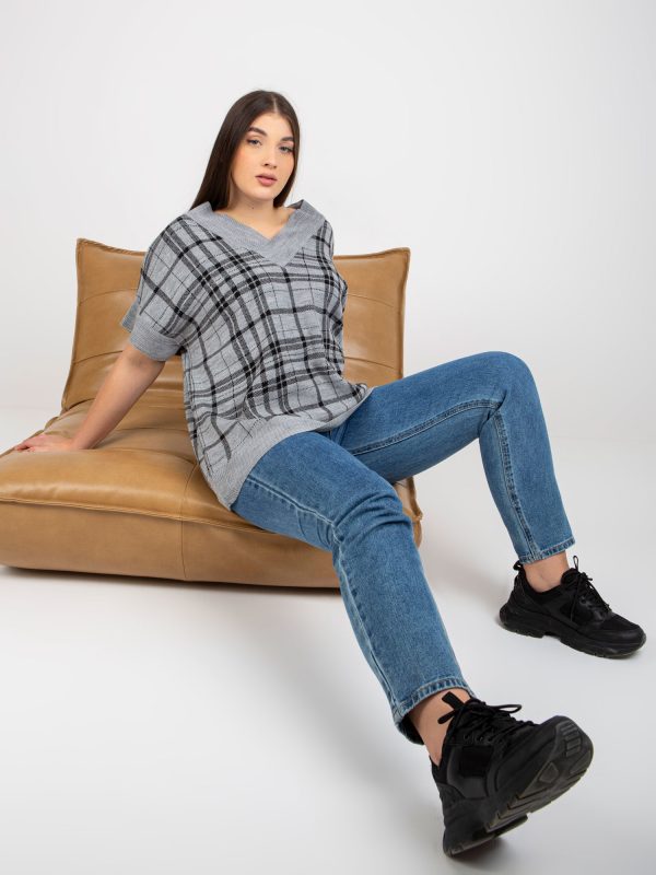 Wholesale Grey Knitted Plus Size Plaid Vest