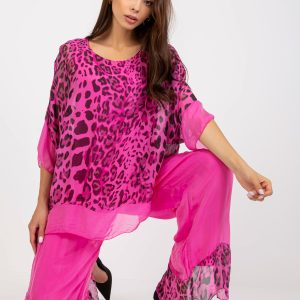 Wholesale Pink Animal Pattern Silk Blouse