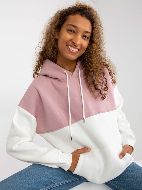 Wholesale Pink/ecru basic sweatshirt with hood RUE PARIS