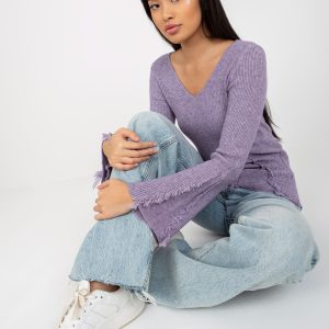 Wholesale Purple Striped V-Neck Classic Sweater