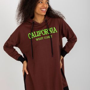 Wholesale Dark brown long oversized sweatshirt with hood and slits