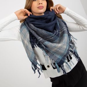 Wholesale Navy blue plaid women's scarf with fringes