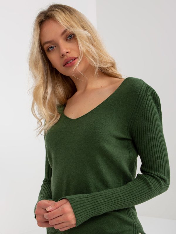 Wholesale Khaki classic sweater with ribbed sleeves