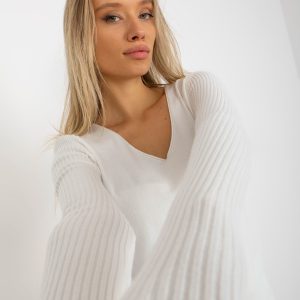 Wholesale Ecru Women's V-Neck Classic Sweater