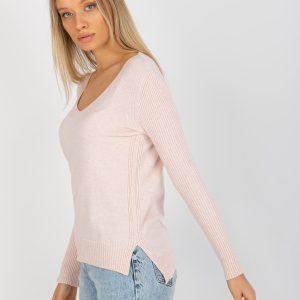 Wholesale Light Pink Plain V-Neck Classic Sweater