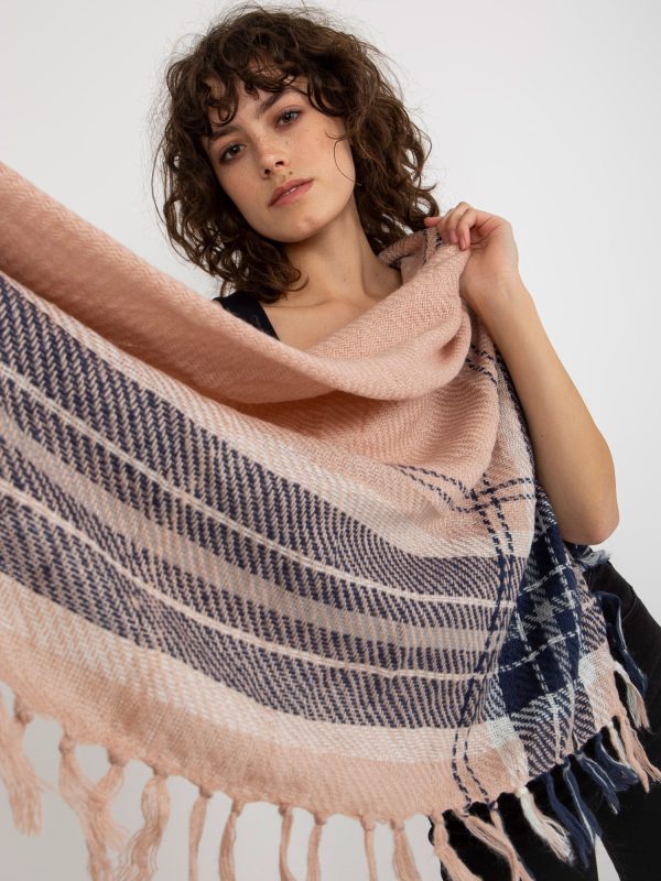 Wholesale Pale Pink Plaid Ladies Scarf with Fringe