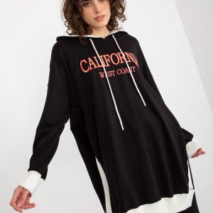 Wholesale Black long oversized sweatshirt with lettering and slits