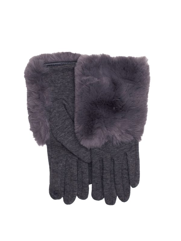 Wholesale Gray winter gloves with fur