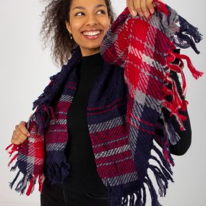 Wholesale Navy Blue Women's Winter Plaid Scarf with Fringe