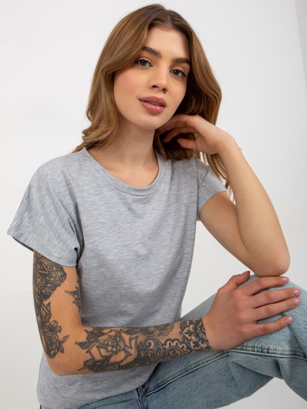 Wholesale Gray melange basic t-shirt with round neckline