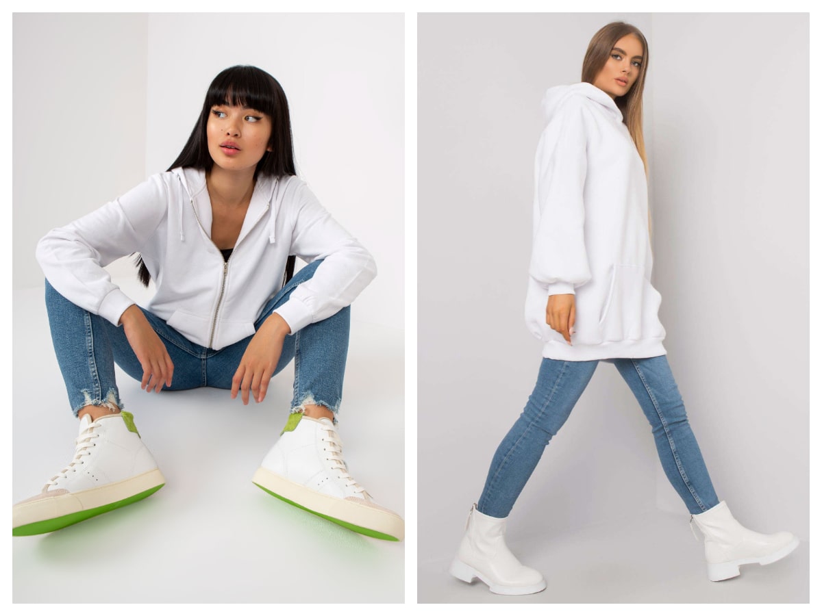 White women’s basic sweatshirt – an important element of everyday look