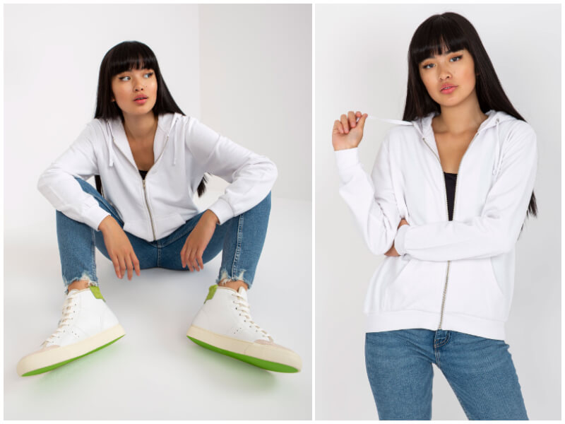 White women’s sweatshirt – the basis of spring styling