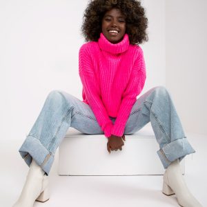 Wholesale Pink loose turtleneck sweater Neva RUE PARIS