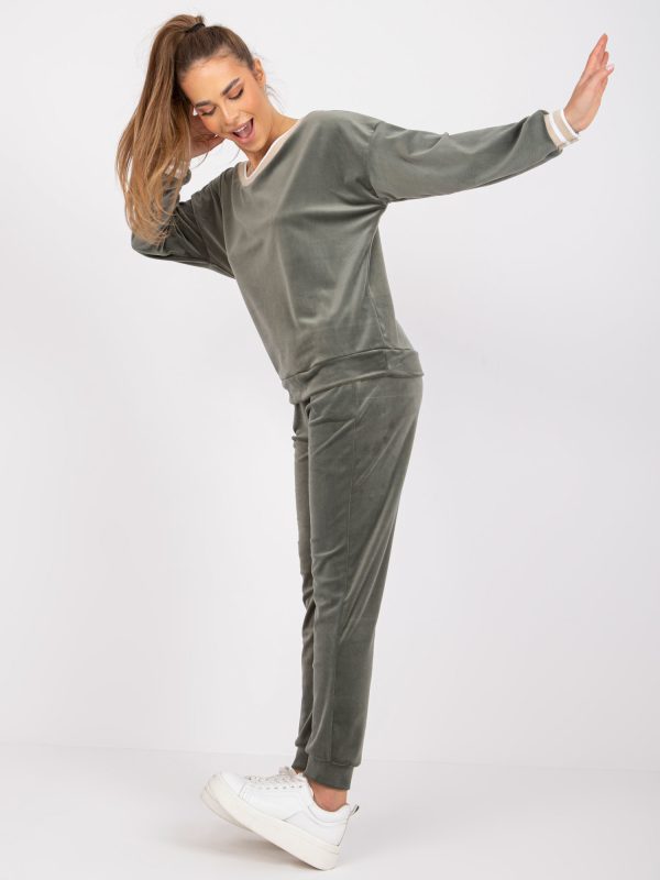 Wholesale Khaki two-piece velour set with sweatshirt and trousers Colette RUE PARIS