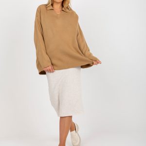 Wholesale Camel long oversized sweater with collar RUE PARIS