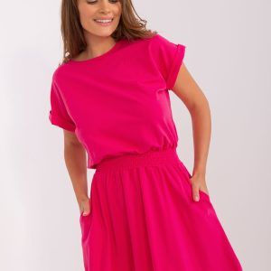 Wholesale Dark pink basic dress with pockets RUE PARIS