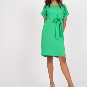 Wholesale Green elegant casual dress with tie RUE PARIS