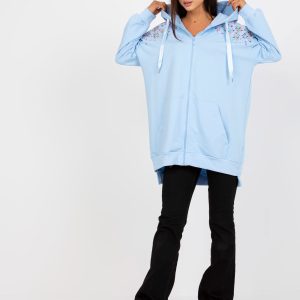 Wholesale Light blue long sweatshirt with hoodie RUE PARIS