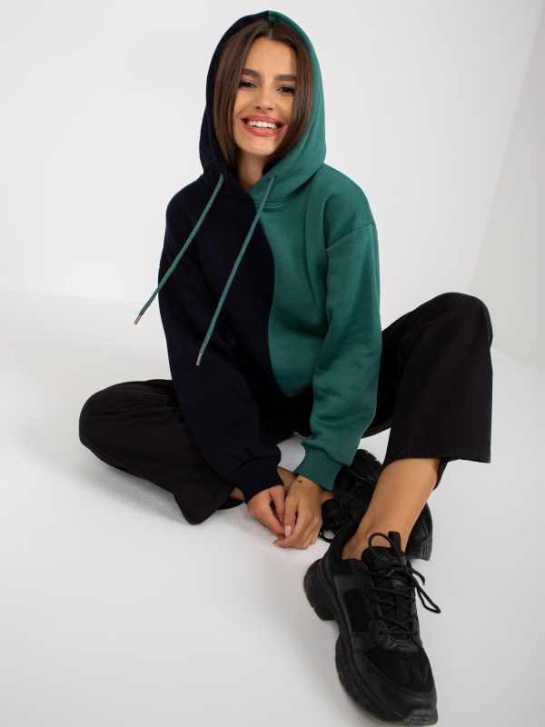 Wholesale RUE PARIS black and green basic cotton hoodie