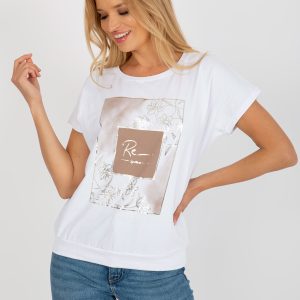 Wholesale White blouse with print and short sleeves RUE PARIS