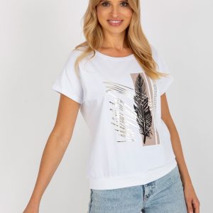 Wholesale White blouse with print and short sleeves RUE PARIS