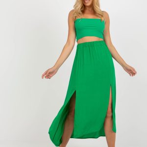 Wholesale Green asymmetrical skirt with slits RUE PARIS