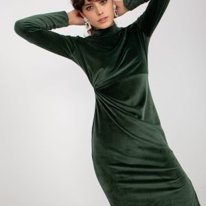 Wholesale Dark green velvet cocktail dress with slit RUE PARIS