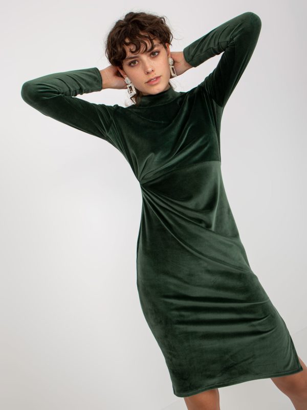 Wholesale Dark green velvet cocktail dress with slit RUE PARIS