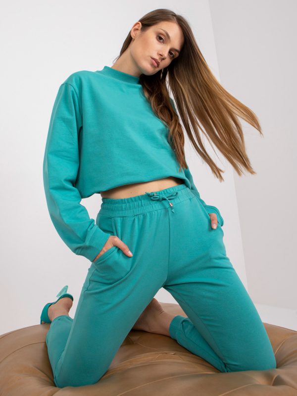 Wholesale Basic turquoise sweatpants with binding