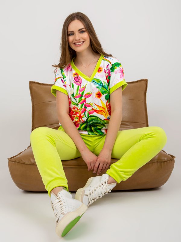 Wholesale Short sleeve lime velour set RUE PARIS