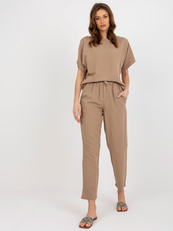 Wholesale Dark beige summer set with trousers RUE PARIS