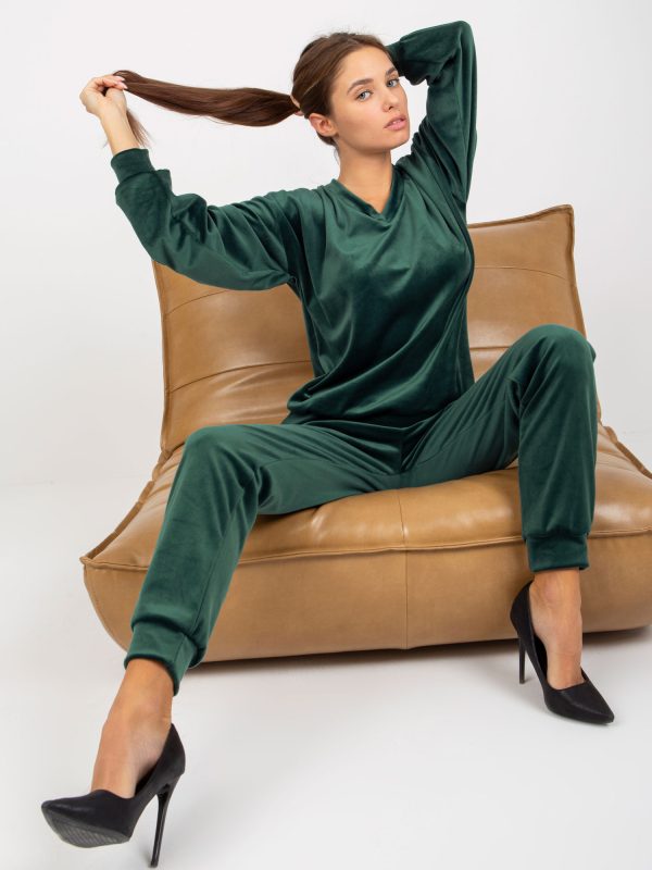 Wholesale Dark green plain velour set with trousers RUE PARIS