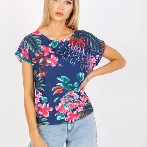 Wholesale Navy blue summer blouse with print RUE PARIS