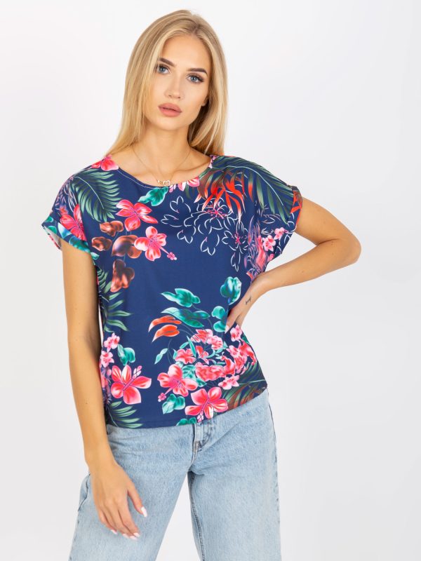 Wholesale Navy blue summer blouse with print RUE PARIS