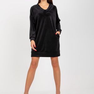 Wholesale Black velvet casual dress with triangle neckline RUE PARIS