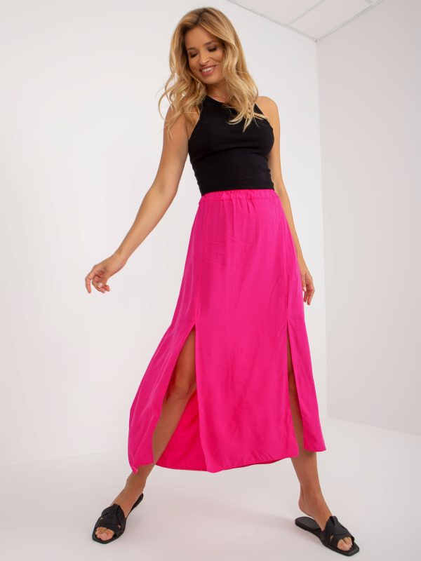 Wholesale Fuchsia asymmetrical skirt with slits RUE PARIS