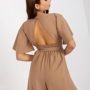 Wholesale Dark beige summer jumpsuit with shorts RUE PARIS