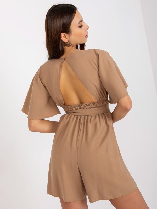 Wholesale Dark beige summer jumpsuit with shorts RUE PARIS