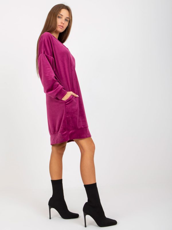 Wholesale Purple Loose V-Neck Velour Dress RUE PARIS