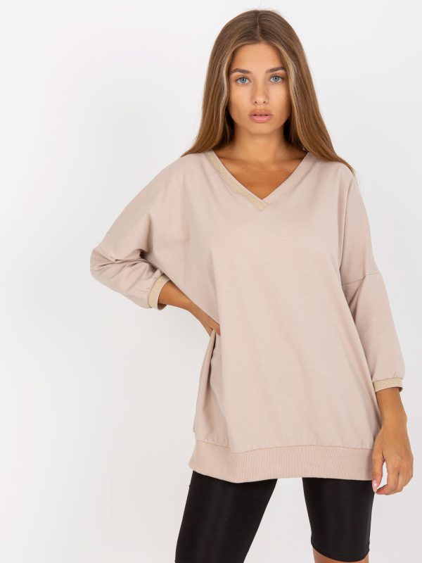 Wholesale Beige casual blouse with V-neck RUE PARIS