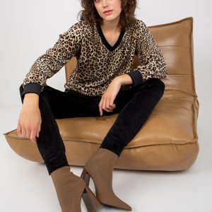 Wholesale Dark beige and black velvet set with leopard shirt RUE PARIS