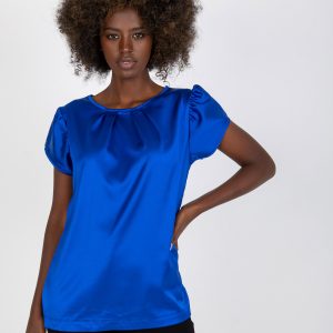 Wholesale Dark blue smooth blouse with round neckline RUE PARIS