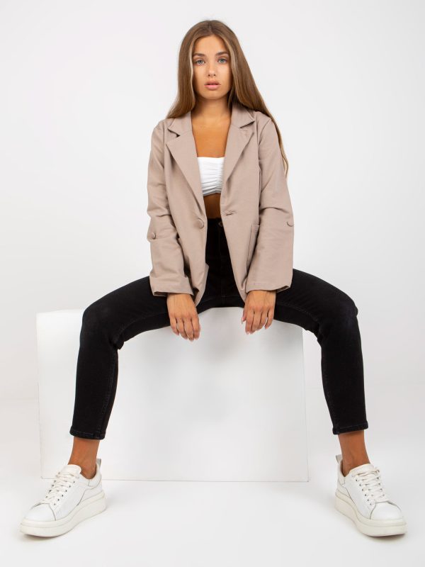 Wholesale Dark beige sweatshirt jacket with clasp RUE PARIS