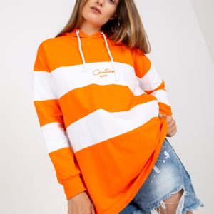 Wholesale Orange-white oversized sweatshirt with hoodie and embroidery RUE PARIS