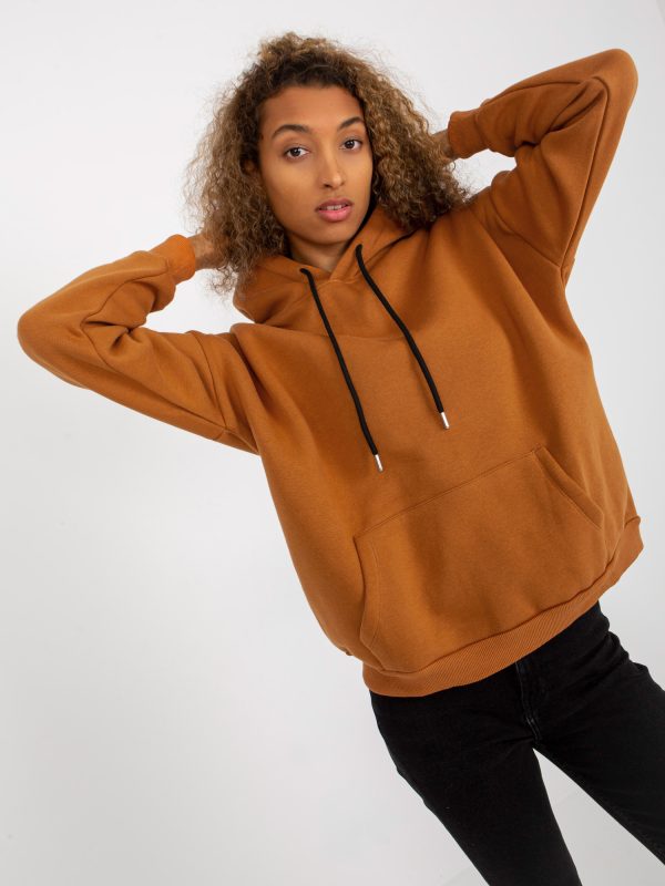 Wholesale Basic light brown sweatshirt with hoodie RUE PARIS