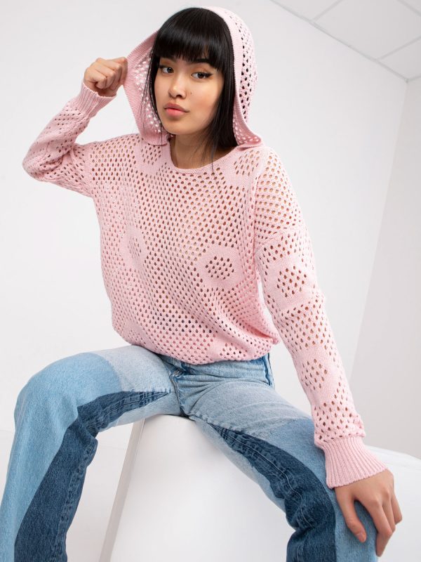 Wholesale Pale pink classic sweater with openwork pattern RUE PARIS