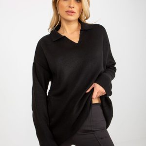 Wholesale Black oversized sweater with collar RUE PARIS