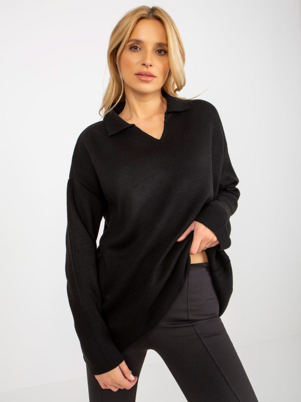 Wholesale Black oversized sweater with collar RUE PARIS